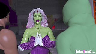 Long mansticks save the planet from a transgender alien goddess in this wild cartoon adventure