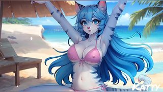 Furry girls nude and bikini beach part 5 (Ai model)