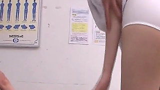 Japanese Nurse Masturbates in Front of a Patient While Doctor Plays with Her Tits