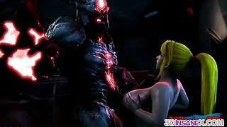 Blonde busty Samus taking alien dick in her pussy