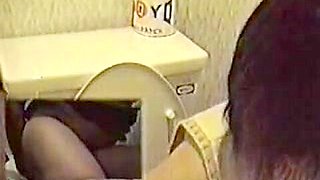 Mature woman desiring for some cock pleasing herself on a toilet