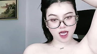 Woman with wet breasts glasses