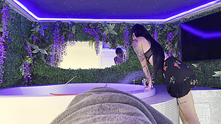 No Panties - Hot sexy Latina petite wife in the bathroom prepares the jacuzzi