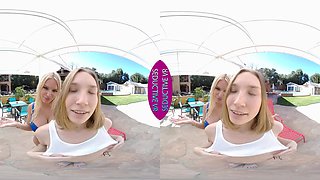 Horny Big Tits Stepmom & Her Nude Stepdaughter Help Seduce Pervy Neighbor