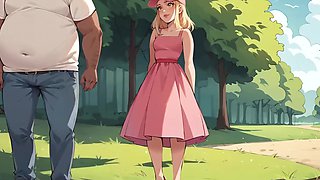 2D Cartoon: Petite Blonde Babe Sucks Off To a Perv Fat Big-dicked Stranger In the Park