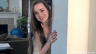 Kelly Morgan strips naked on her rug - WeAreHairy