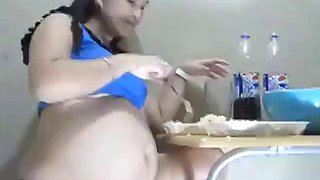 Stuffing huge belly with big meal
