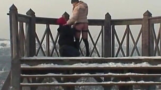 Perverted slut and deviant guy fucking in the city