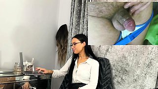 Glasses classy babe teasing micropenis