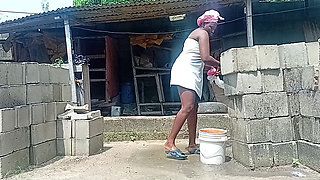 Sexy Village Girl Bath Outside the Compound
