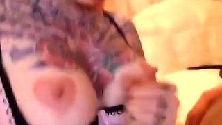 Tattooed Busty Amateurs Pleasing Big Cock on Webcam