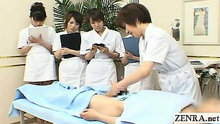 Subtitled CFNM Japanese handjob spa group demonstration