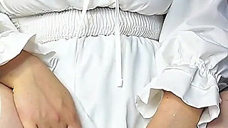 A Cute Girl in a Beautiful White Dress Decided to Show Her Pussy