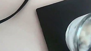 She drinks 11 loads of collected cum from a glass