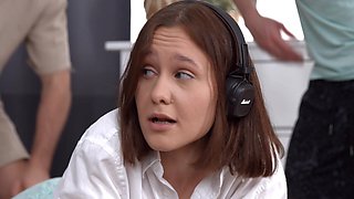 A hot brunette Ally Horny in a threesome sex