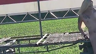 Hardest Outdoor Gangbang with Skinny Blonde - Farmers Get to Fuck for Free!