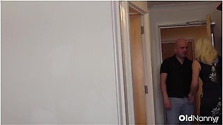 Mature Blonde Granny In Lingerie Fucks Bald Stud