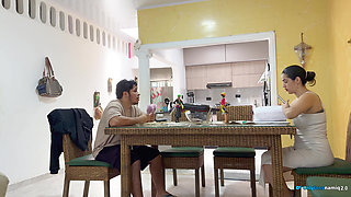 I fuck my girlfriend's daughter 18+ at the table while she doesn't see us!