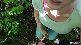 German Ginger Girl with Green Eyes Talk to Risky Public POV Fuck by Stranger