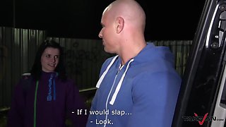 Skinny Tramp Is Shaking Her Small Tits On A Massive Dong In The Van With Leny Ewil
