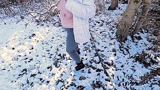 Busty girl naked titslapping in smow