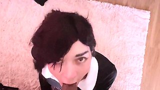 Small tit brunette sucks a big cock hardcore