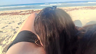 MILF Sucks Cock and Swallows Cum on the Beach POV