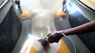 Horny amateur fat slut masturbates using her adult toy