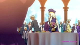 Titan dominates bride in bed after erotic anime feast