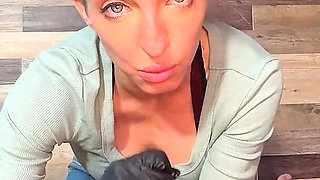 CFNM Leather Glove Handjob Blowjob Cum in Glove