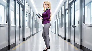 Blonde Boss in Purple Suit! Office Train Private Moments. She's Multitasking with Files While Secretly Adjusting Her Skirt...