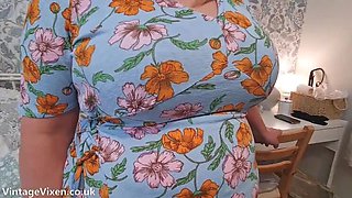 BBW MILF Slut Wife With Saggy Tits Licks Her Pantyhose - Amateur Homemade