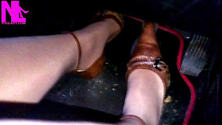 Driving in Nude Pantyhose and Bworn Buckled Pumps