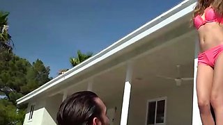 Step daddy gives a dark haired female an intense rimjob at