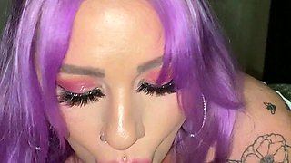 Amateur brunette babe gives pov blowjob in bathroom