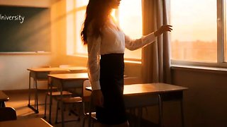 AI Teacher Bent Over Desk Takes Cock in Class