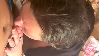 She loves sucking on her knees dick down her throat