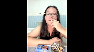 Real Smoking Asian MILF Red Nails Long Ash Stack Challenge + Bath Tub Bonus Smoke