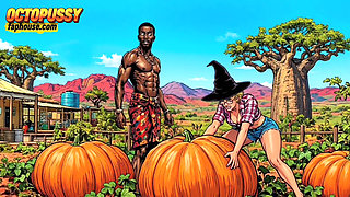 Pumpkin Hookup in Africa: White American Wife Rides Big African Cock