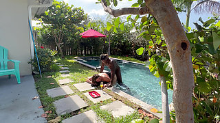 Thick Hotwife Takes Her First Massive BBC Poolside