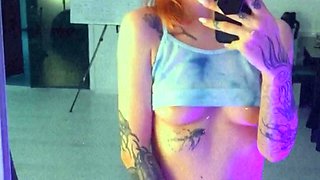 Glamour babe with big boobs masturbates in lingerie