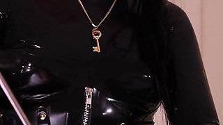 Latex Mistress Sounding and Milking Her Chastity Slave