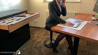 Secret secretary dildo ride office toilet