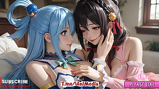 SFW Aqua and yunyun From konosuba soft show touching and kissing lesbian