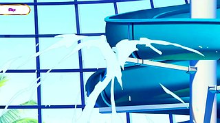 Hentai step beauty sits deep for fast bare bounce on bench