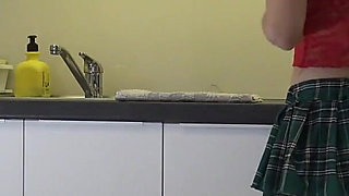 Hot Real College Girl Petite Beauty in a School Uniform Mini Skirt Takes Her Panties off to Show Her Tight Shaved Pussy