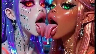Funny Lesbians Tongue and Kiss Fetish, Ai Animation