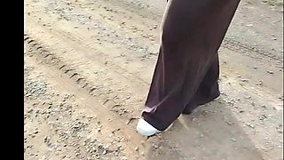 Stepmom in Transparent T-shirt Showing off in Public