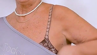 European Granny Gigi Strips off Slowly and Fingers Her Old Pussy