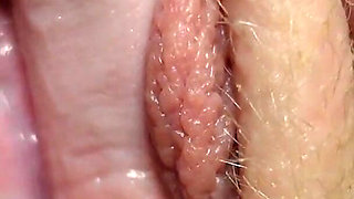 Playing with My Creamy Big Labia Pussy Closeup